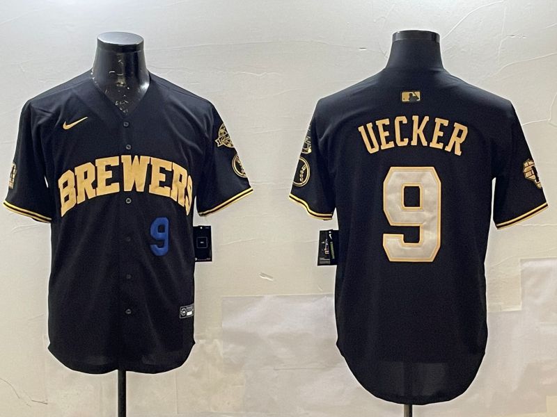 Men Milwaukee Brewers #9 Uecker Black Gold Game 2025 Nike MLB Jersey style 3->milwaukee brewers->MLB Jersey
